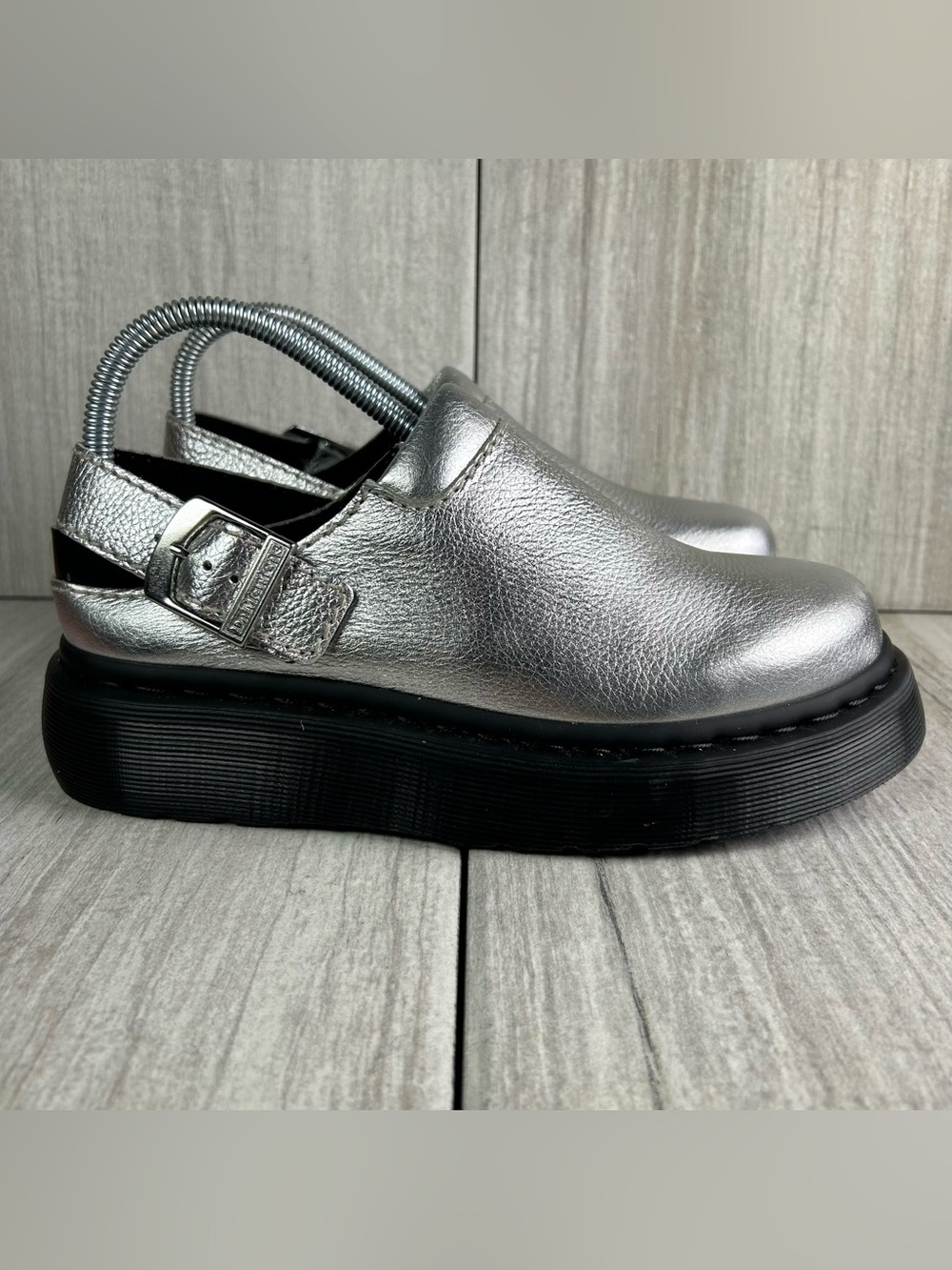 NEW Dr. Martens Docs Laketen Silver Tumbled Leather Mule Shoe Mens Size 10 11